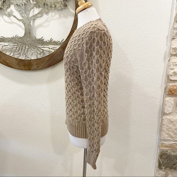 J Crew Gold Metallic Honeycomb Cable Knit Neck Sweater Tan Small - Picture 4 of 7